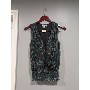 Evereve Women's Jules Mesh Sleeveless Blouse Top Smocked Waist Green Sz XS